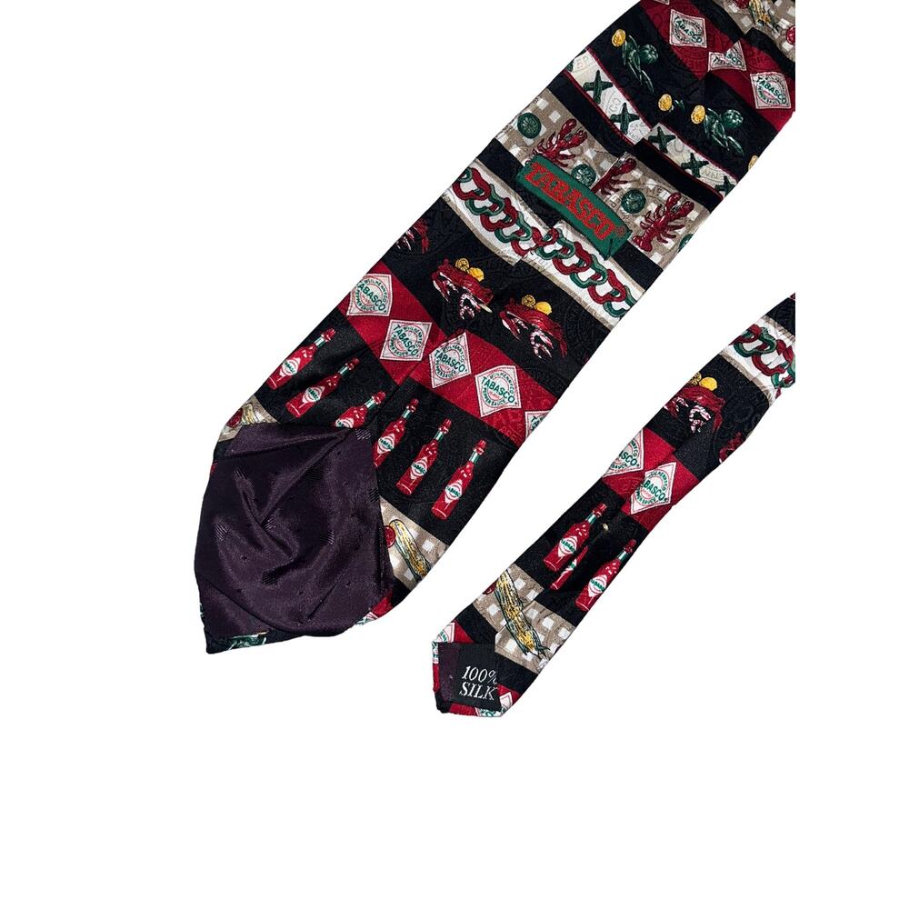 VINTAGE Tabasco Neck Tie 100% Silk Black Red Striped Men's Hot Sauce 90's